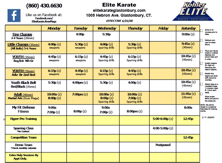 class schedule